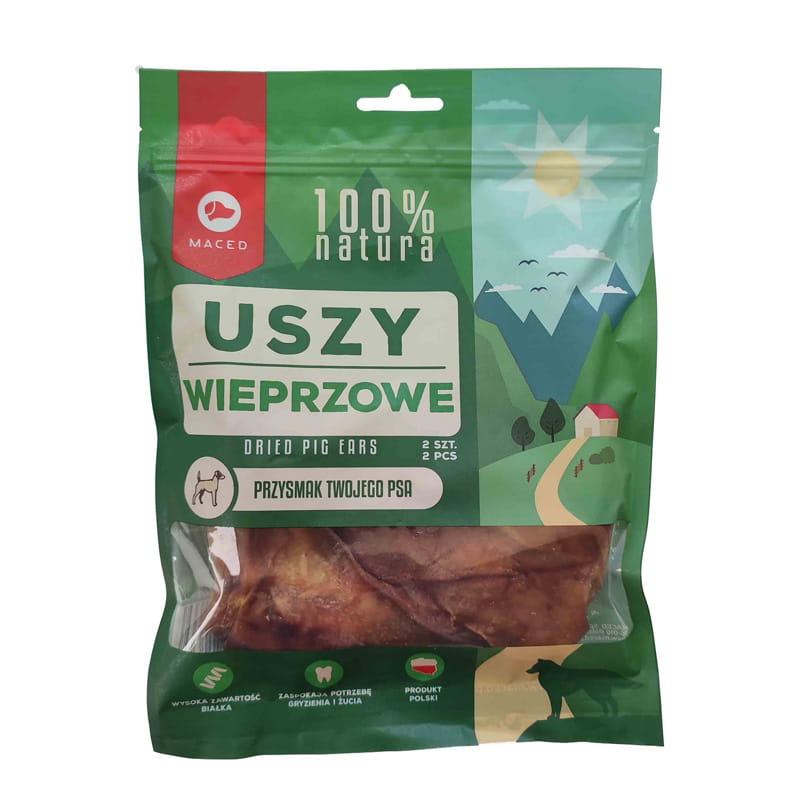 MACED Suszone ucho wieprzowe 2 szt naturalny przysmak dla psa